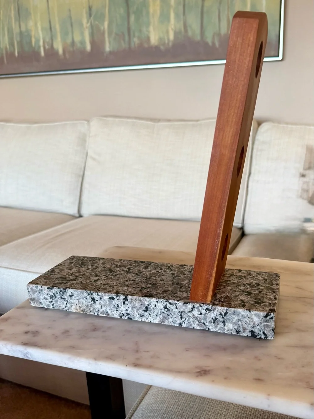Granite Base Wood Bottle Display Stand - Brown
